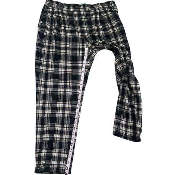 Benetton Women XL Plaid Trousers Pants Black Beige Academia Preppy Grunge - Picture 6 of 7